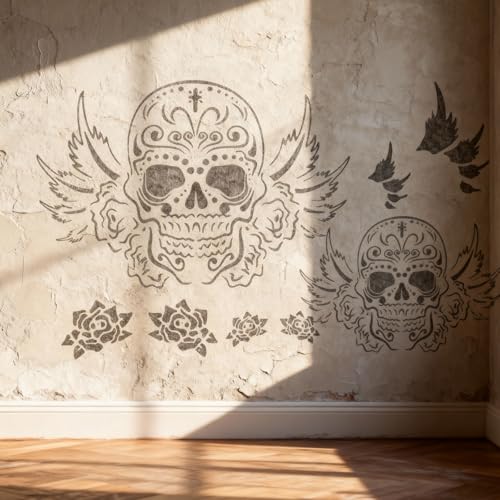 TIAMECH A4 Reusable Skull Wings Stencil for DIY Painting