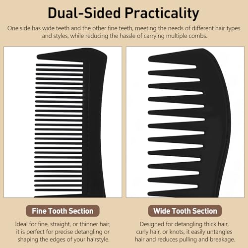 Zoolinn 3-Pack Double-Sided Hair Combs - Wide & Fine Teeth Styling Set
