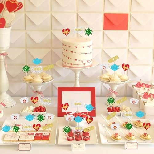 30 PCS Glitter Nurse Cupcake Toppers for Graduation & Parties