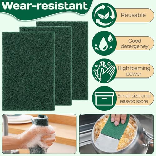 OLLBIT Heavy Duty Scouring Pads - 10 Pack Green Scrubbers for Kitchen & Bath