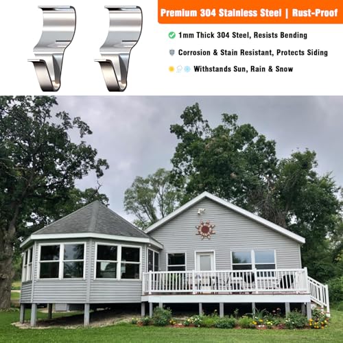 YUNFOOK 14 Pcs Stainless Steel Vinyl Siding Hooks - No-Hole Outdoor Hangers