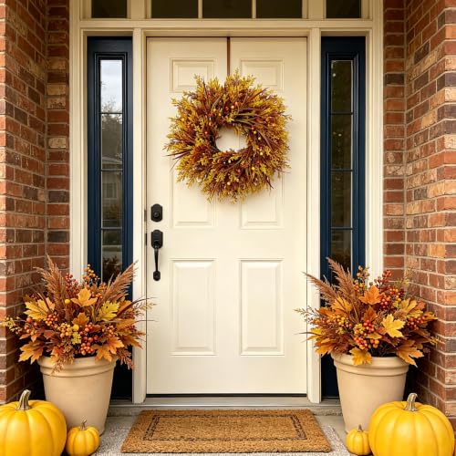 28 Inch Fall Front Door Wreath with Cypress Leaves and Gold Accents - Variation of THIS listing