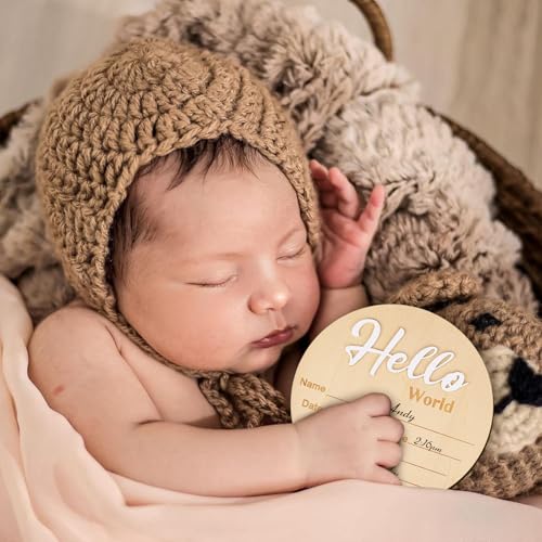 Wooden Baby Announcement Sign - Hello World Newborn Name Plaque
