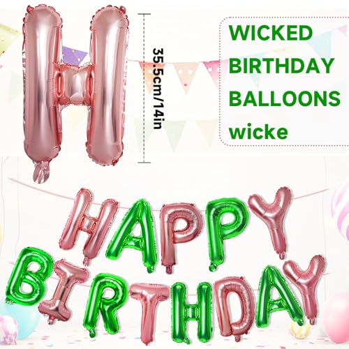 Witch-Themed Happy Birthday Banner & Balloons Set - Pink & Green