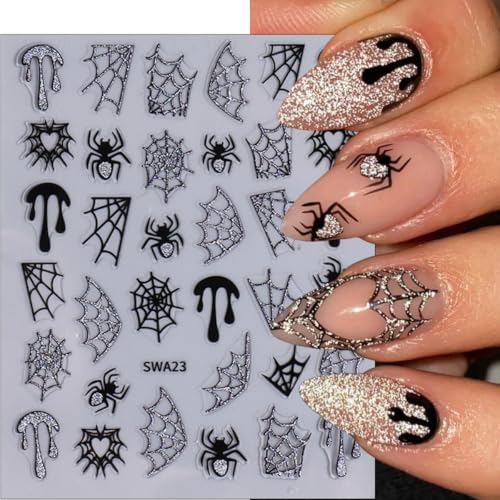 Embossed Halloween Nail Art Stickers 8 Sheets French Tip Bat Ghost Decals