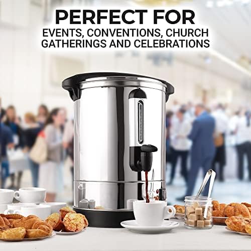 Zulay Kitchen Commercial Grade Coffee Maker - 50 Cups Double-Wall Stainless Steel Urn | Quick Brew & Keeps Beverages Hot - Silver