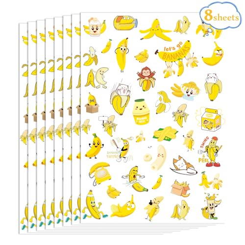 Cute Banana Temporary Tattoos for Kids Birthday Party Favors 8 Sheets
