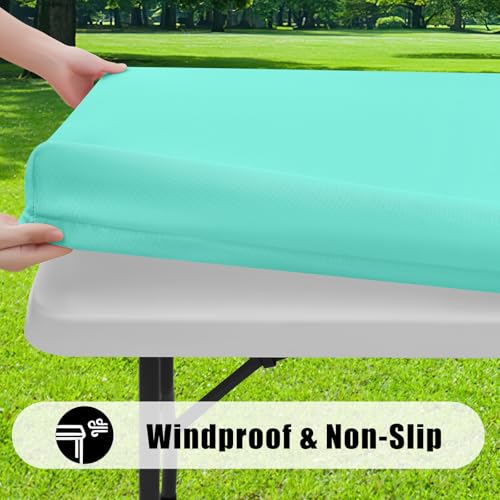 Elastic Fitted Polyester Tablecloth for 6 Foot Tables Waterproof & Durable