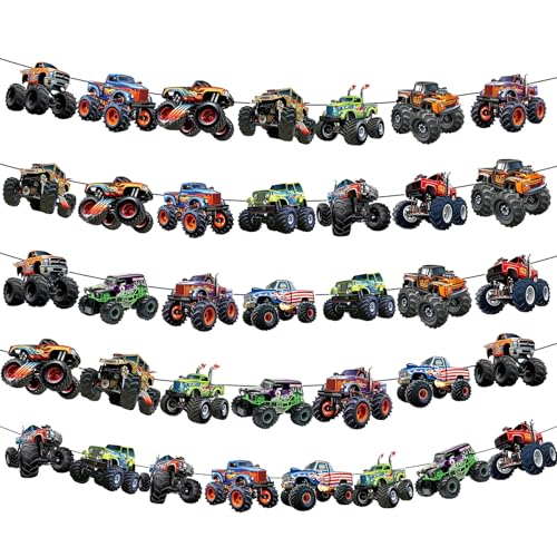 Monster Truck Happy Birthday Banner Set - Blue Racing Party Decorations