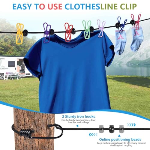 SenseYo Portable Travel Clothesline with 22 Clothespins - Retractable Indoor & Outdoor Laundry Line (Variation 1)