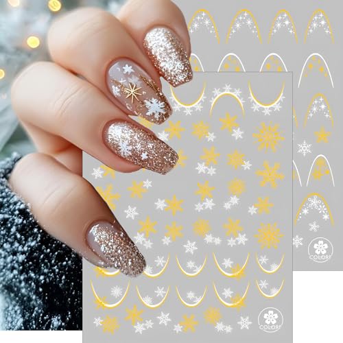 Christmas Snowflake Nail Stickers 3D Gold White Winter Decals