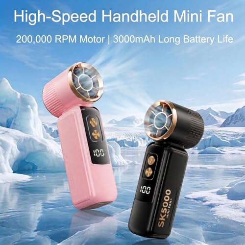KJQHQJ Black Portable Handheld Fan - 200,000 RPM, 6 Speeds, USB-C