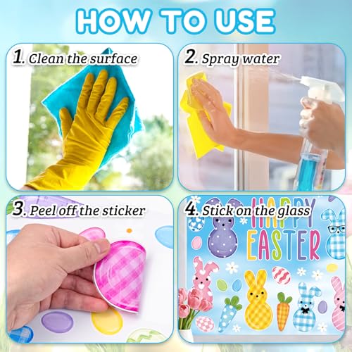 Feivando 8 Sheets Easter Window Clings - Bunny & Egg Decals for Glass