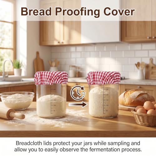 Dopenspi 6-Pack Sourdough Jar Cloth Covers Reusable Plaid Fermentation Lids