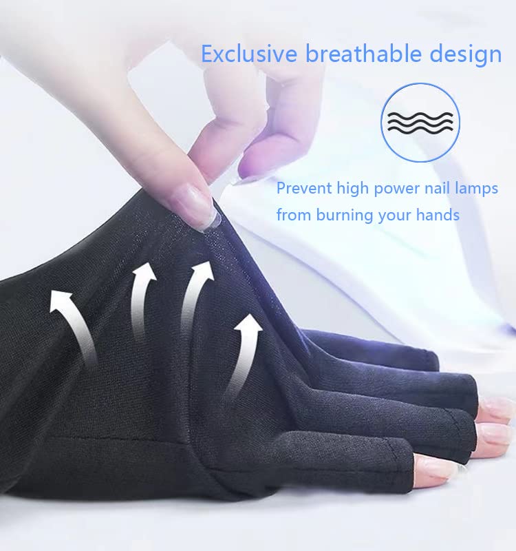 Doubao Anti-UV Gel Nail Lamp Gloves - Fingerless UV Protection Manicure Gloves Black