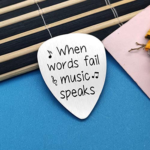 Engraved Guitar Pick - 'When Words Fail Music Speaks' - Gift for Musicians