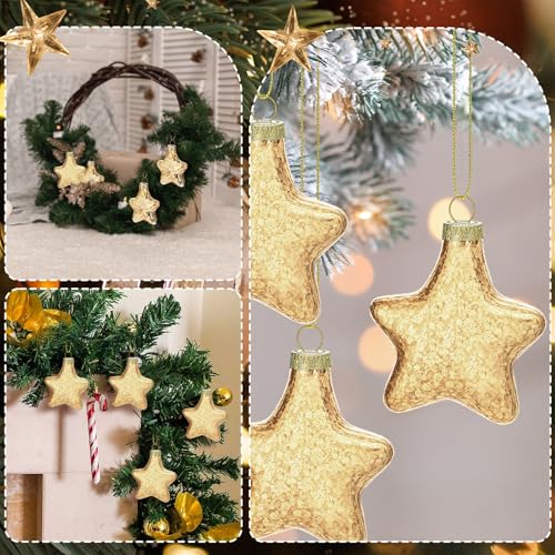 Gold Mercury Glass Christmas Star Ornaments Set - 3.15 Inch Holiday Decor