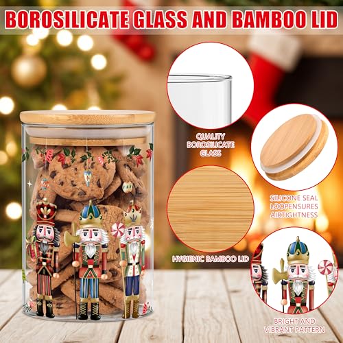 Gold Nutcracker Christmas Glass Storage Jars Set with Lids - 3 Pack