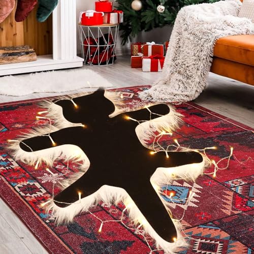 Light Up Fried Cat Rug with String Lights - Christmas Decorations, Warm Light