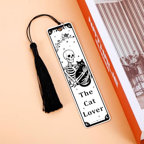 Gothic Cat Bookmark - Skeleton & Black Cat Design for Book Lovers