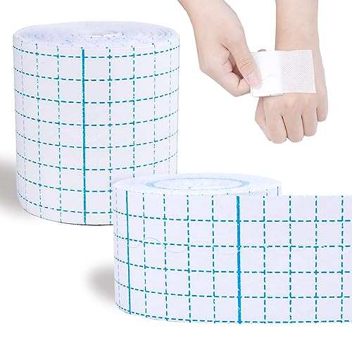 2 Rolls Non-Woven Cover Roll Stretch Tape 10.9 Yard Non-Woven Adhesive Bandages Breathable Bandage Tape(1.96 Inch, 3.14 Inch)