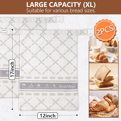 Premium Gray Plaid Reusable Beeswax Bread Bags - XL Sourdough Storage, 2 Pack
