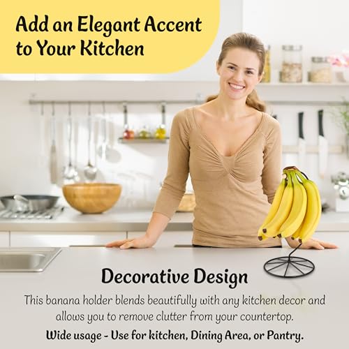 Homeries Matt Black Banana Holder Stand Modern Kitchen Counter Organizer