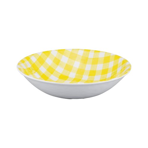 UPware 12 Piece Gingham Melamine Dinnerware Sets, Outdoor Dishes Set, Plates and Bowls Sets, Service for 4, Yellow