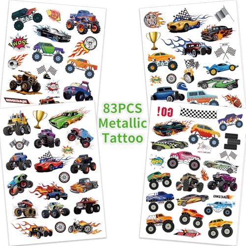 83 PCS Truck Temporary Tattoos for Kids - Vehicle Party Favors