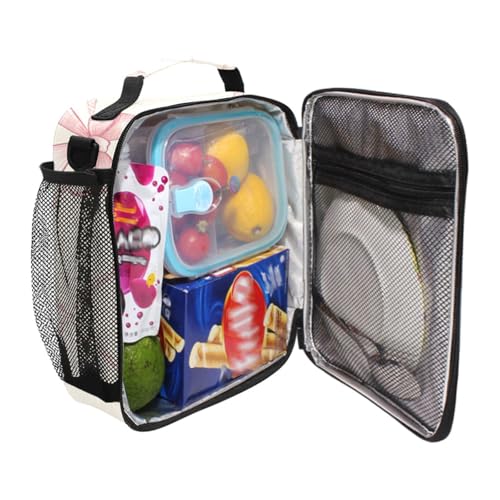 ALAZA Pink Bow Plaid Insulated Kids Lunch Box with Shoulder Strap - AB03