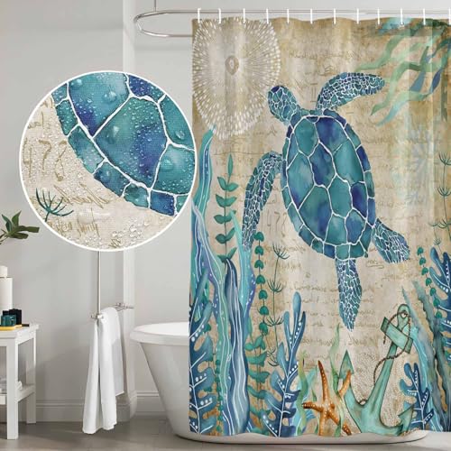 Waterproof Sea Turtle Shower Curtain 72x72 - Ocean Beach Decor