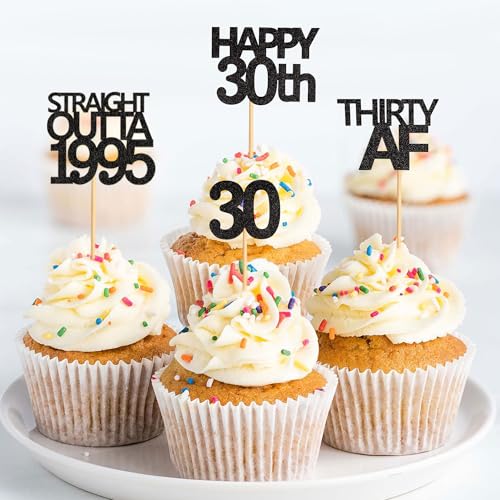 48 Pack Black Straight Outta 1995 Cupcake Toppers for 30th Birthday
