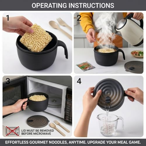 48oz Microwave Ramen Cooker - BPA-Free Ramen Bowl Set for Quick Meals
