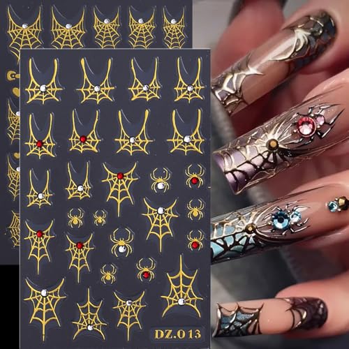 KAICCOSO 5D Embossed Spider Web Nail Stickers 4Pcs Self-Adhesive Cobweb Decals