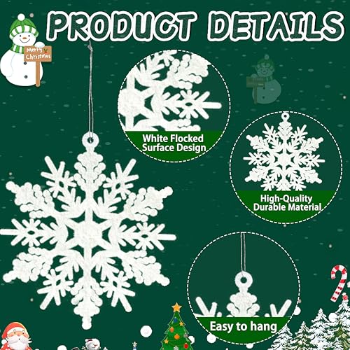 Indoor Christmas Snowflake Decorations Flocked White Set - 36pcs Velvet Ornaments for Holiday Tree & Winter Decor