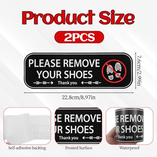 2PCS Please Remove Shoes Sign - Self-Adhesive No Shoes Sticker for Home & Office Entrance