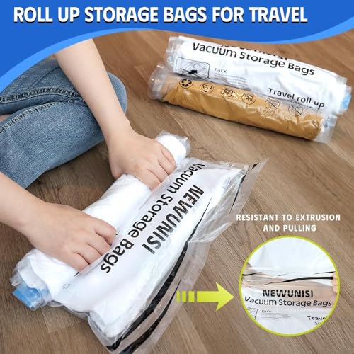Newunisi 12-Piece Travel Vacuum Storage Bags, Roll-Up Compression Bags