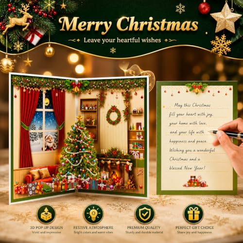APOTODITO Christmas Tree Pop Up Card with Lights and Music - Christmas House Variation