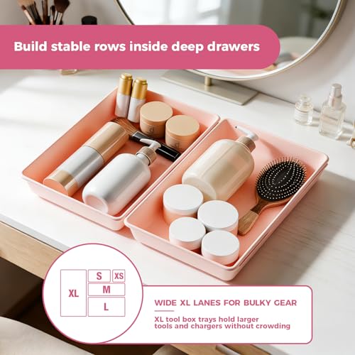 Extra-Large Pink Drawer Organizer Trays - 6-Piece Interlocking Storage Set