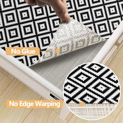 Qianglive Non-Slip Drawer Shelf Liner, 12 in x 10 FT, Black and White
