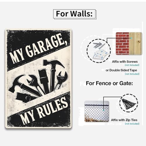 My Garage My Rules Vintage Metal Sign - 8x12 Inch Wall Art