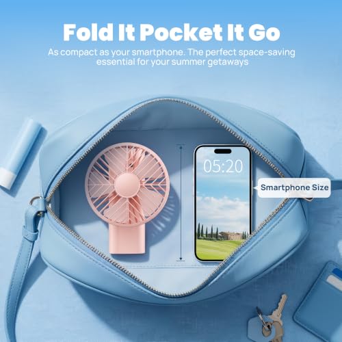 HAWANA Rechargeable Handheld Fan - Pink Portable Mini Fan, 10H Runtime