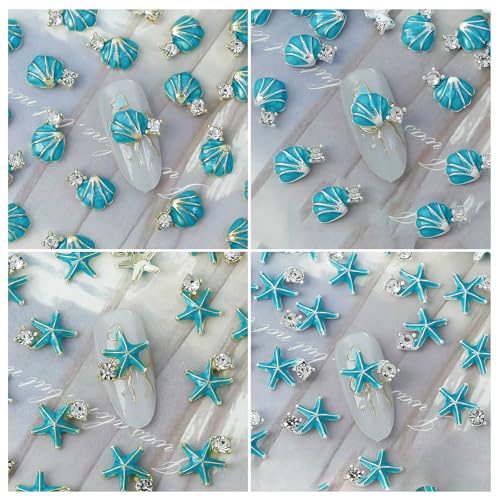 WOKOTO 24 PCS Ocean Nail Charms 3D Seashell Starfish Nail Gems