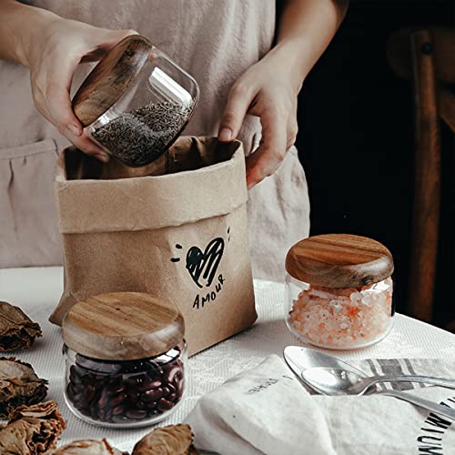 HolaJia Glass Food Storage Jar with Walnut Lid - 14oz Airtight Container