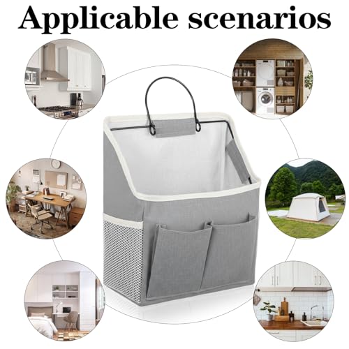 Wall Hanging Storage Basket with Pockets, Cotton-Linen Organizer