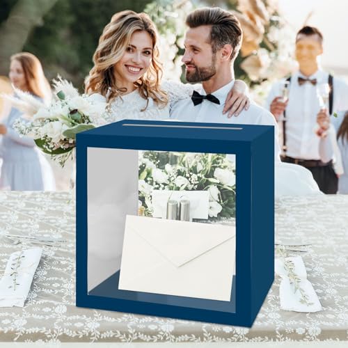 Blue Wedding Card Box with Clear Window - 9x5.1x9 Inch