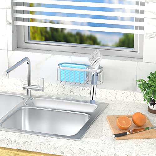 Yazoni 2-in-1 Silver Sponge Holder - Rustproof Sink Caddy with 3 Suction Cups