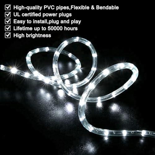Outdoor Waterproof Rope Lights 18FT Daylight White Flexible LED Decor