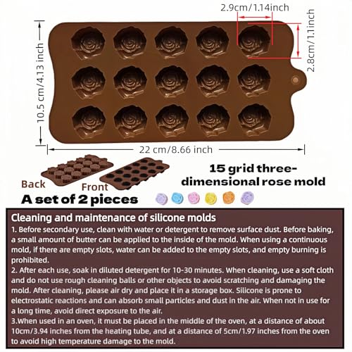2PCS Rose Silicone Mold Set - 15-Cavity Non-Stick Baking Mold