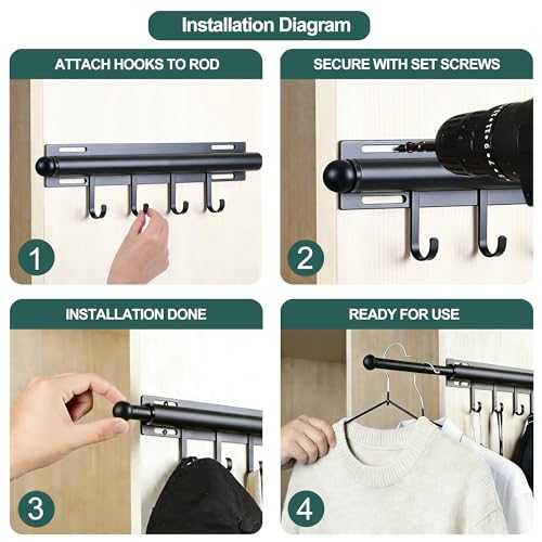 12-Inch Retractable Valet Rod for Closet - Pull-Out Wardrobe Hanging Hook